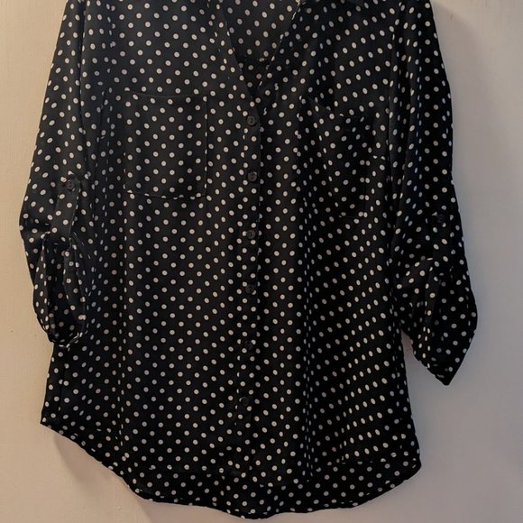 BCX black and white polka dot dress blouse size medium. - Picture 2 of 3